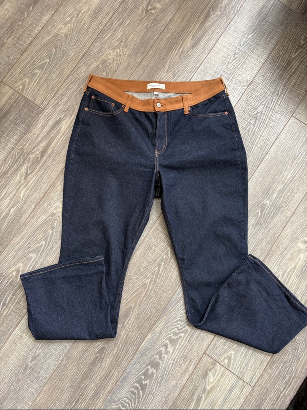 Abercrombie Dark Indigo Women's Jeans with Tan Trim